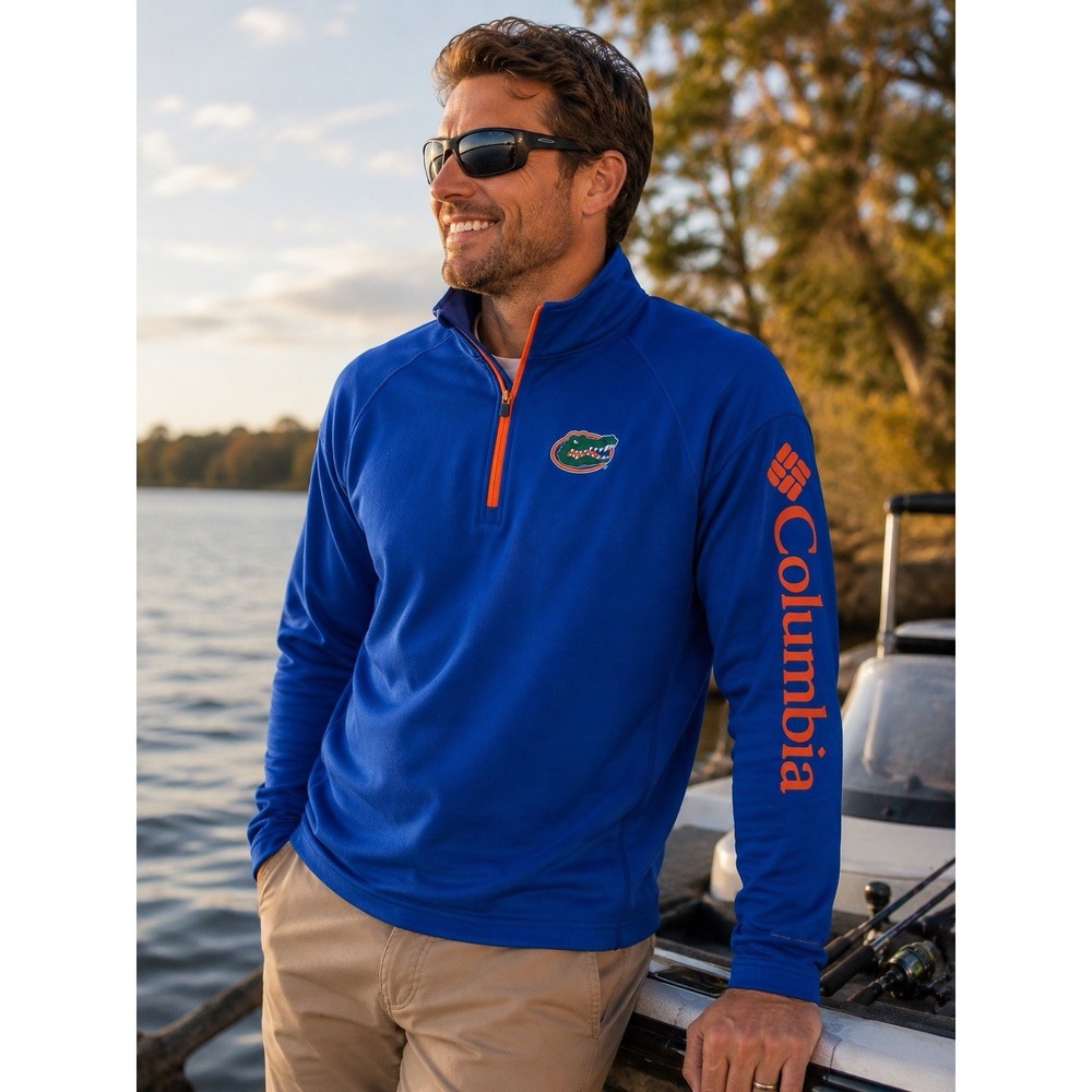 Columbia PFG Florida Gators Men's Large 1/4 Zip Pullover Blue Orange NCAA